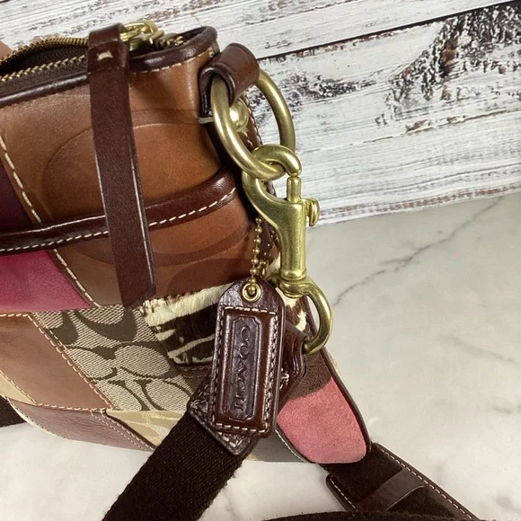 Coach Patchwork Leather Crossbody Bag in Brown, Pink, and Gold Fall Shoulder Pur - Picture 7 of 14
